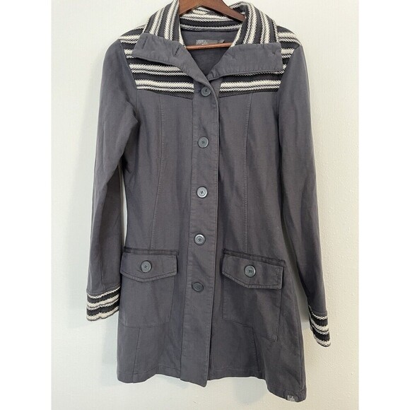 Prana Jacket Women’s L Large Rowen Gray Button Up‎ Cotton Lightweight Longline - Picture 1 of 8